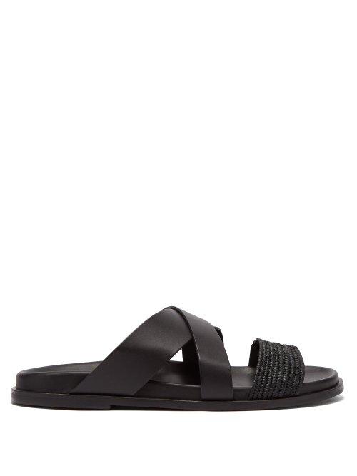 Matchesfashion.com Casablanca 1942 - Yako Raffia And Leather Cross Strap Sandals - Mens - Black