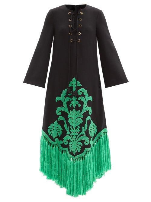 Matchesfashion.com Gucci - Tasselled Terry-appliqu Wool Dress - Womens - Black Multi