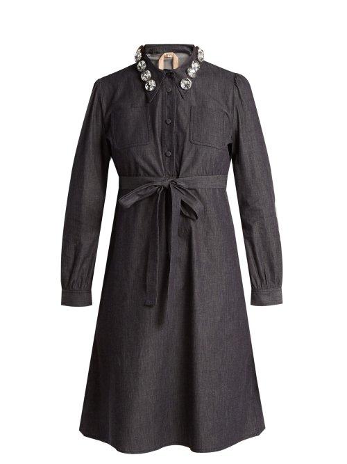 Matchesfashion.com No. 21 - Crystal Embellished Cotton Chambray Shirtdress - Womens - Indigo