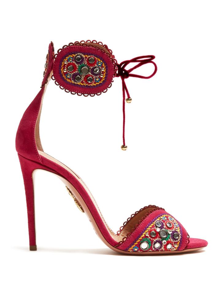 Aquazzura Jaipur 105 Embroidered Suede Sandals