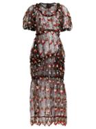 Matchesfashion.com Simone Rocha - Floral Embroidered Tulle Midi Dress - Womens - Black Multi
