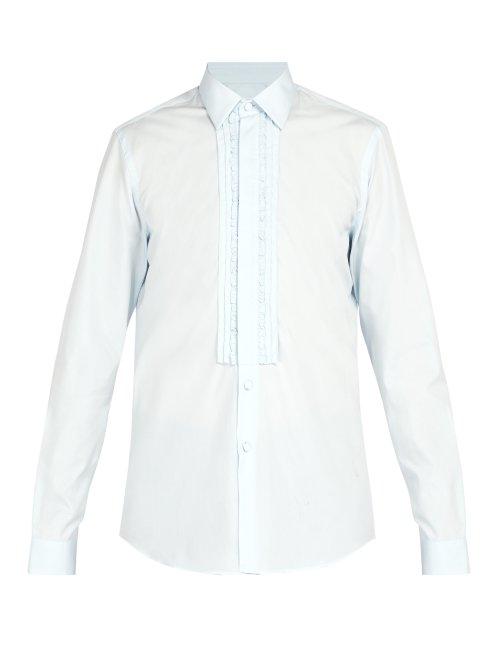 Matchesfashion.com Prada - Slim Fit Ruffle Trim Dinner Shirt - Mens - Light Blue