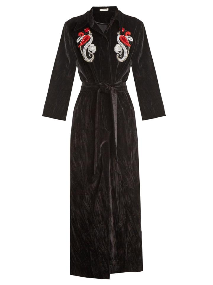 Attico Mia Embellished Cotton-velvet Robe Coat