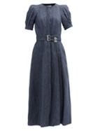 Matchesfashion.com Gabriela Hearst - Patricia Pleated Linen-twill Dress - Womens - Denim