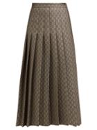 Matchesfashion.com Gucci - Gg Monogram Pleated Cotton Blend Midi Skirt - Womens - Grey Multi
