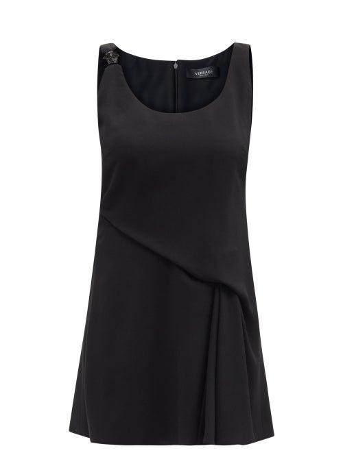 Ladies Rtw Versace - Medusa-plaque Draped Crepe Mini Dress - Womens - Black