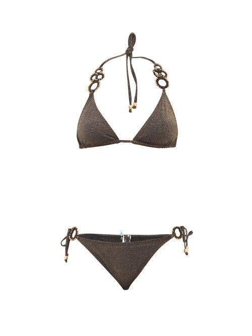 Matchesfashion.com My Beachy Side - Haluc Beaded Crochet-strap Lam Triangle Bikini - Womens - Black