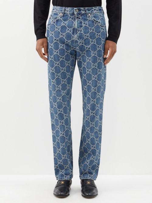 Gucci - Gg-jacquard Straight-leg Jeans - Mens - Blue White