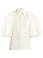 Matchesfashion.com Aje - Harris Balloon Sleeve Linen Blend Blouse - Womens - White