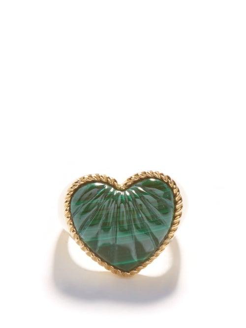 Ladies Fine Jewellery Yvonne Lon - Heart Malachite & 9kt Gold Signet Ring - Womens - Green Gold