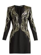 Matchesfashion.com Alexander Mcqueen - Bead Embroidered Wool Blend Mini Dress - Womens - Black Multi