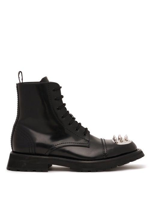 Alexander Mcqueen - Spiked Leather Boots - Mens - Black