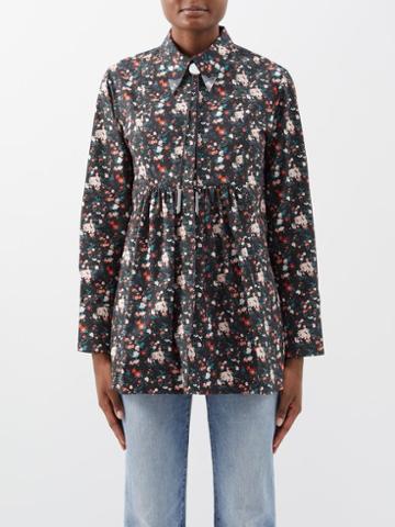 Paco Rabanne - Rose Garden-print Cotton-poplin Shirt - Womens - Black Multi