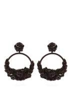 Matchesfashion.com Oscar De La Renta - Flower Embellished Hoop Clip On Earrings - Womens - Black