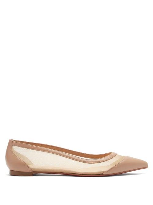 Matchesfashion.com Christian Louboutin - Galativi Mesh-panel Leather Ballet Flats - Womens - Beige