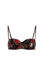 Matchesfashion.com Dolce & Gabbana - Heart And Rose Print Balconette Bikini Top - Womens - Black Multi