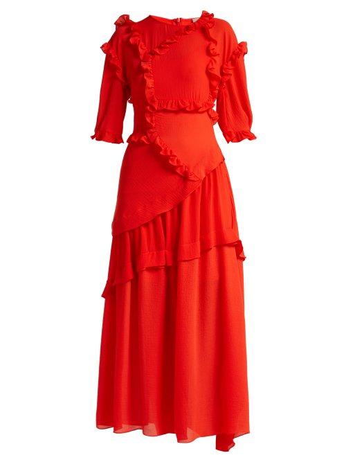 Matchesfashion.com Preen By Thornton Bregazzi - Cassidy Ruffle Trim Dress - Womens - Red