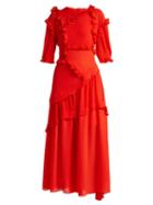 Matchesfashion.com Preen By Thornton Bregazzi - Cassidy Ruffle Trim Dress - Womens - Red