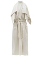 Matchesfashion.com Lemaire - Waterfall-shoulder Striped Cotton-poplin Dress - Womens - Grey White