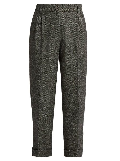 Dolce & Gabbana High-waisted Herringbone-tweed Cropped Trousers