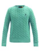Matchesfashion.com Polo Ralph Lauren - Logo-embroidered Cable-knit Cotton Sweater - Mens - Green