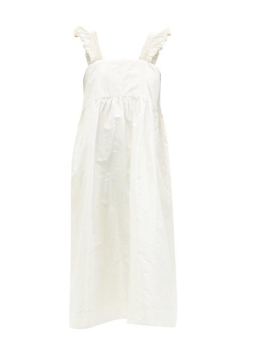 Ladies Rtw Cawley Studio - Iris Hand-smocked Silk-taffeta Dress - Womens - Ivory
