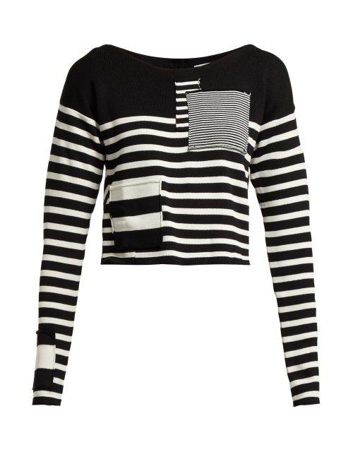 Matchesfashion.com Altuzarra - Cousteau Patch Detailed Striped Ribbed Knit Top - Womens - Black White