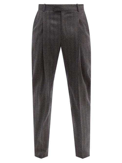 Alexander Mcqueen - Herringbone-flannel Slim-leg Trousers - Mens - Black Grey
