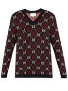 Matchesfashion.com Gucci - Gg Intarsia Knit Alpaca And Wool Blend Sweater - Mens - Black Red