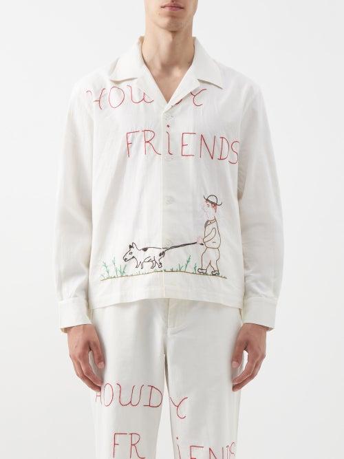 Bode - Howdy Friends Embroidered Cotton Shirt - Mens - White