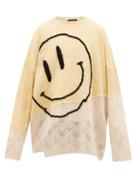 Matchesfashion.com Raf Simons - Smiley Face-embroidered Wool Sweater - Mens - Yellow