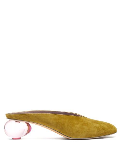 Matchesfashion.com Gray Matters - Mildred Sculptural Heel Suede Mules - Womens - Khaki