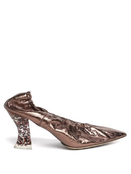 Bottega Veneta - Point-toe Glitter-heel Leather Pumps - Womens - Brown