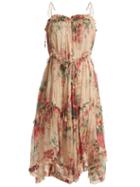 Matchesfashion.com Zimmermann - Laelia Floral Print Silk Dress - Womens - Cream Multi