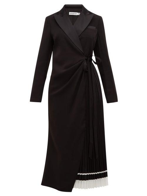 Matchesfashion.com Self-portrait - Pleated Satin Blazer Wrap Dress - Womens - Black