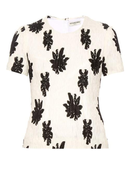 Balenciaga Floral Fil Coup Silk-blend Cloqu Top