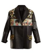 Prada Contrast-panel Embellished Leather Jacket