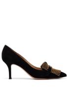 Matchesfashion.com Gianvito Rossi - Danielle 70 Fringed Point-toe Suede Pumps - Womens - Black Gold