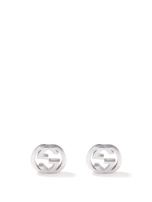 Gucci - Interlocking G 18kt White-gold Stud Earrings - Womens - White Gold