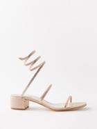 Rene Caovilla - Cleo 40 Crystal-studded Satin Block-heel Sandals - Womens - Nude