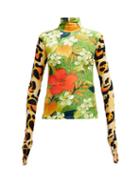 Matchesfashion.com Richard Quinn - Floral Print High Neck Velvet Top - Womens - Green Multi