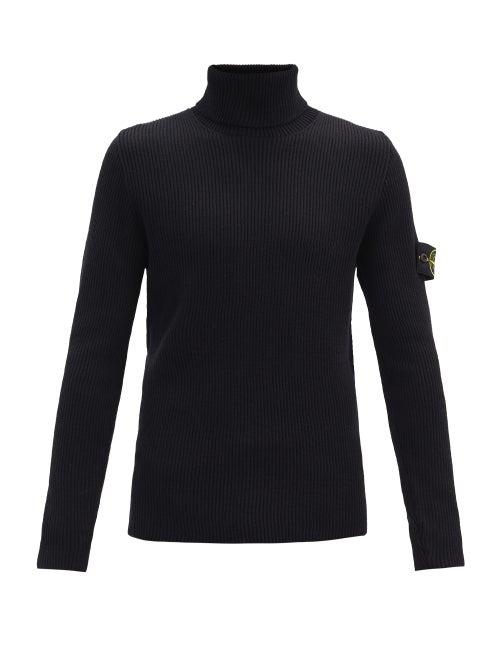 Matchesfashion.com Stone Island - Logo-patch Roll Neck Wool Sweater - Mens - Black