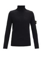 Matchesfashion.com Stone Island - Logo-patch Roll Neck Wool Sweater - Mens - Black