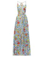 Matchesfashion.com Wiggy Kit - Marina Floral Print Silk Maxi Dress - Womens - Blue Multi