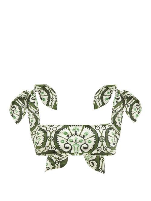 Johanna Ortiz - Dulce Aroma Flounced Floral-print Bikini Top - Womens - Khaki Print