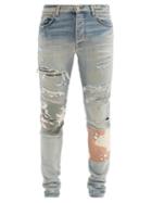 Matchesfashion.com Amiri - Camouflage-patch Distressed Slim-leg Jeans - Mens - Blue