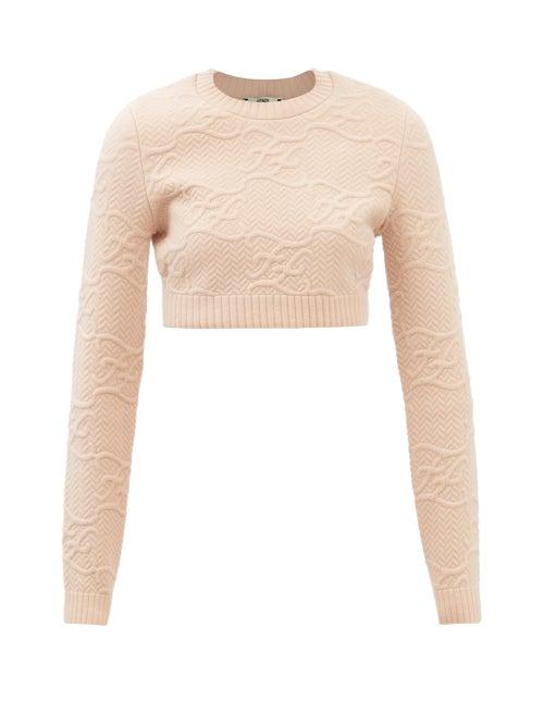 Fendi - Karligraphy-jacquard Cropped Jersey Sweater - Womens - Pink