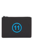 Matchesfashion.com Maison Margiela - Logo Print Leather Pouch - Mens - Black Blue