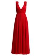 Matchesfashion.com Elie Saab - Pleated Silk Crepe Gown - Womens - Red