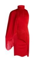 Matchesfashion.com Givenchy - Fringed High Neck Compact Jersey Dress - Womens - Red